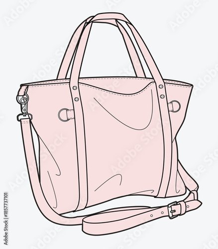 Ladies crossbody bag flat sketch vector mockup template technical illustration.