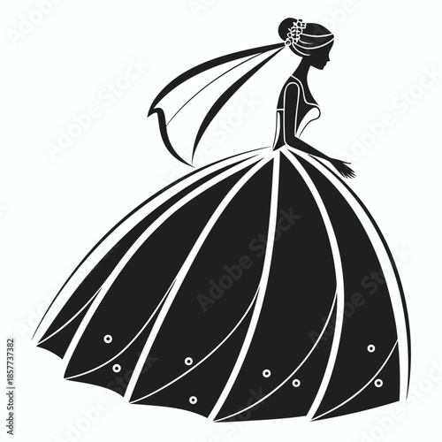 Lehenga Silhouette Icon,Simple Bridal Lehenga Icon