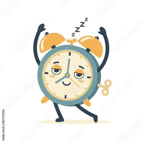 Tired Cartoon Alarm Clock Dancing Sleepily