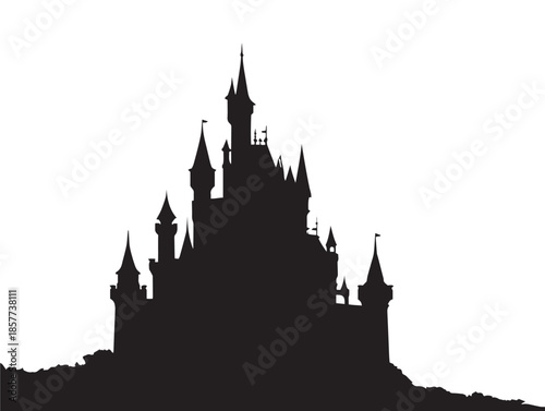 A gorgeous black castle silhouette on a simple and elegant white background