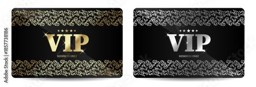 A set of two VIP cards with a vintage border
