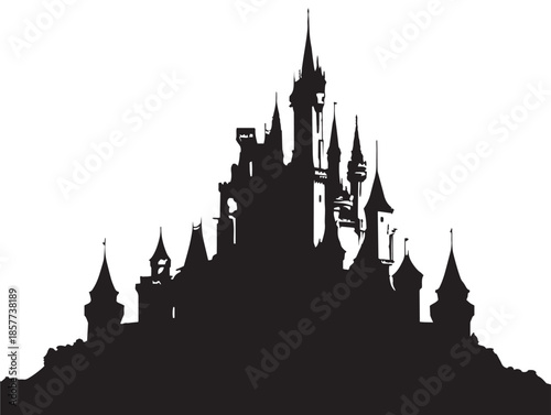 A stunning and simple black castle silhouette with solid and clean lines
