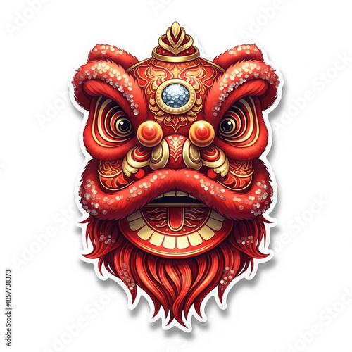 Wallpaper Mural Elaborate and colorful traditional Asian lion-inspired creature head graphic, embodying the spirit of cultural festivities and prosperity with intricate detail and vibrant artistry Torontodigital.ca