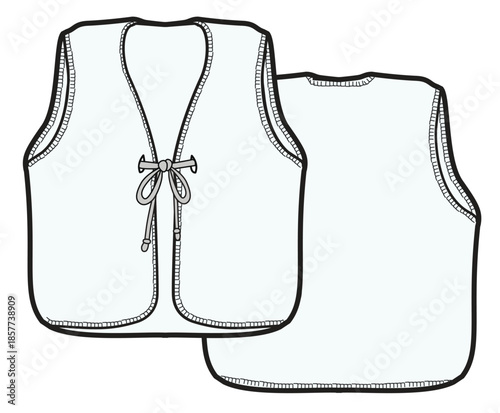 Waistcoat for kids design technical flat sketch vector mockup template.