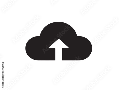 A stunning and modern black cloud with up arrow icon silhouette