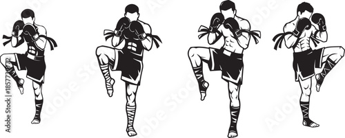 Four Fighters in Black and White Silhouette Positions