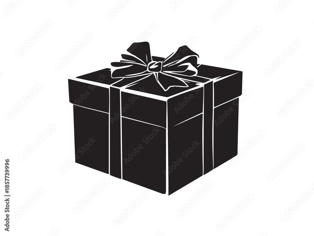 Fototapeta premium A beautiful and wrapped black present box silhouette on white