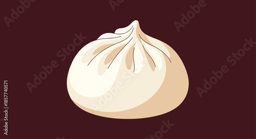 Soft and fluffy steamed bun known as nikuman is shown with its characteristic pleated top against a dark brown background.