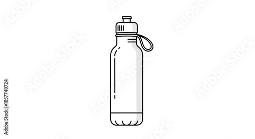Simple line drawing of a reusable sports water bottle with a convenient carrying loop for fitness and hydration needs.