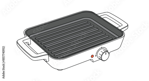Modern electric griddle with ridged surface and temperature control dial for indoor grilling and healthy cooking.