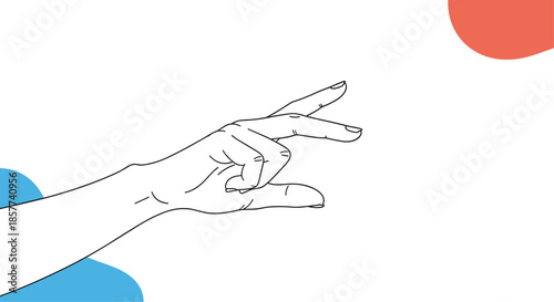 Human hand reaching out with fingers extended in graceful gesture towards top right corner in minimalist line art.