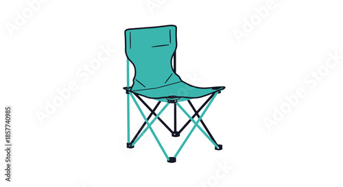 Lightweight turquoise folding chair for camping or outdoor activities shown from front in minimalist illustration.