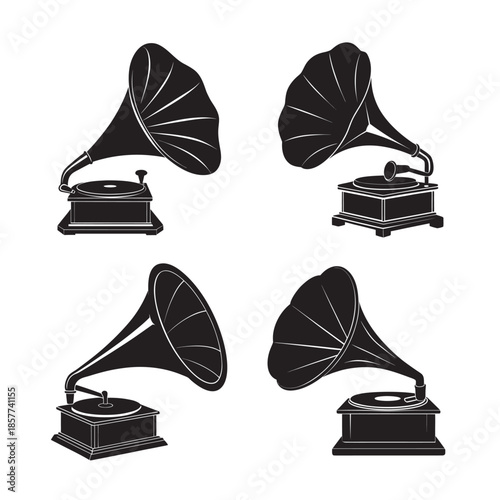Vintage Gramophone Turntable Music Silhouette Bundle