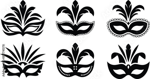 Carnival Masquerade Mask Silhouette Vector Collection