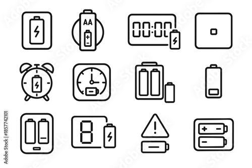 Portable battery aa icon timer icons vector clock alarm digital led