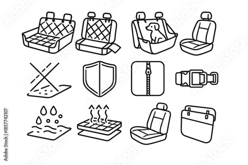 Icon corner pet protector fabric vector car adjustable flaps zipper seat filler