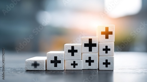 Healthcare and Medical Support Concept with Wooden Blocks and Cross Symbols