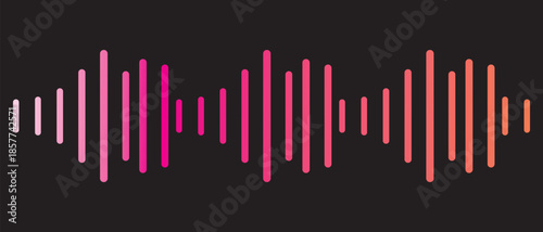 Black podcast sound wave patterns with varying amplitude bars for audio visualization and media interfaces. Digital frequency lines on white bg for music players, recording apps or broadcast design