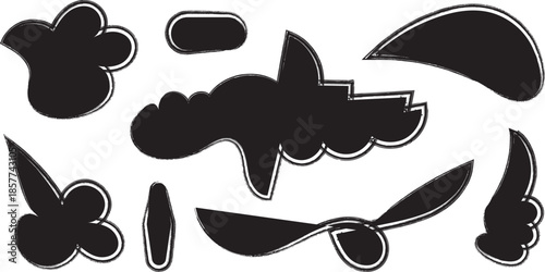 Collection of abstract black shapes on a white background