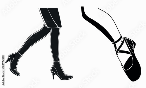 Stylish women's legs in boots and elegant ballerina foot in pointe shoe illustration