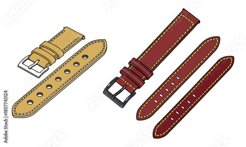 Illustrated collection of watch straps featuring different colors and classic buckle designs