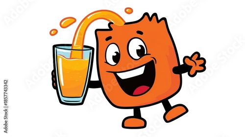 Cute Cartoon Juice Box Character with Straw – Fun Beverage Mascot Illustration