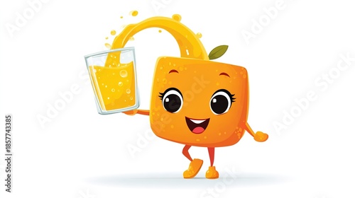 Cute Cartoon Juice Box Character with Straw – Fun Beverage Mascot Illustration