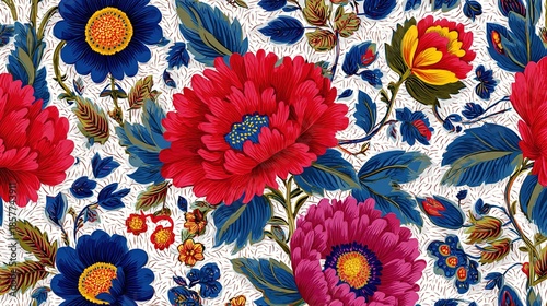 Seamless Floral Pattern with Orange Flowers on Blue Background – Decorative Botanical Design