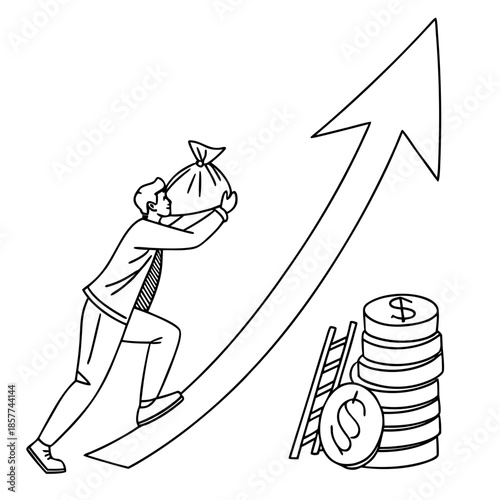 Person climbing with money bag