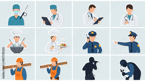 Diverse professional icons set