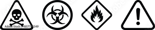 four set warning black icons set vector illustration design 