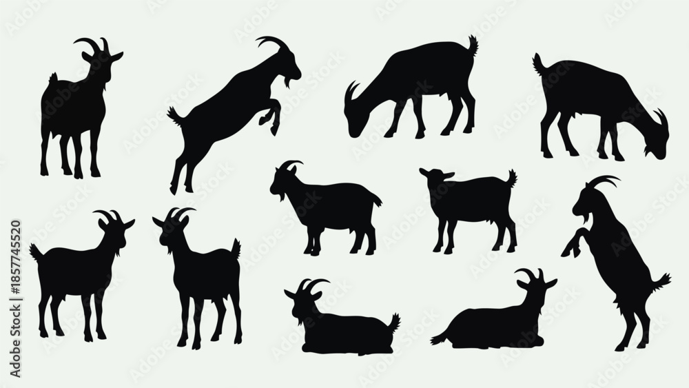 Fototapeta premium Collection of goat silhouettes