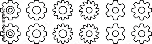 gear setting black line 12 icons set vector illustration collection design art 
