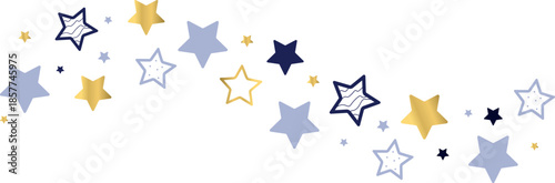 Christmas border, gold star, snowflake, fireworks pattern,  gold and blue stars wave on the transparent background.