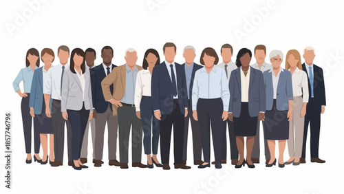 Diverse group of professionals standing together in a studio setting.