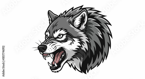 Aggressive Wolf Head Illustration.