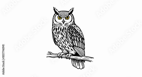 Owl perched on a branch illustration.