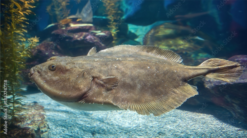 Fototapeta premium Flounder: Benthic Adaptations, Camouflage Mechanisms and Fishery Significance – A Concise Guide to Flatfish Biology and Coastal Ecosystem Roles