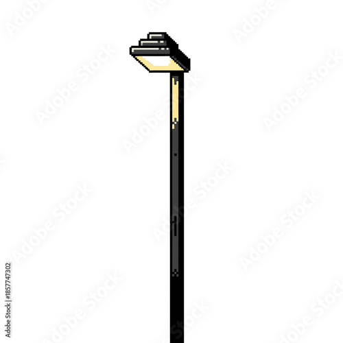 Pixel art illustration of a modern street lamp on a white background.