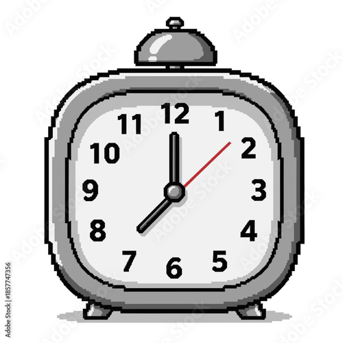 Pixel art illustration of an alarm clock showing eight o'clock.