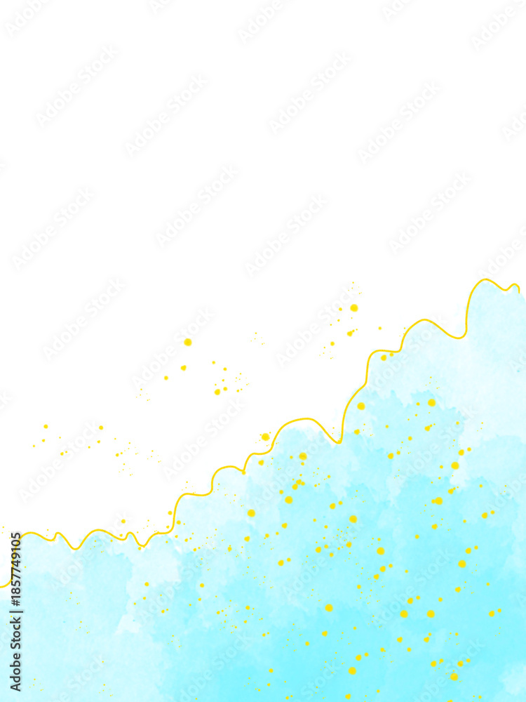 Obraz premium Abstract Mint Watercolor Border with Gold Line and Dots on Transparent Background