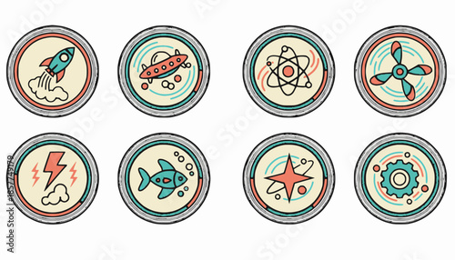 Retro science and adventure badge set