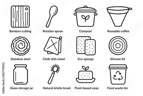 Spoon filter food icon glass board kitchen icons vector storage sustainable wooden