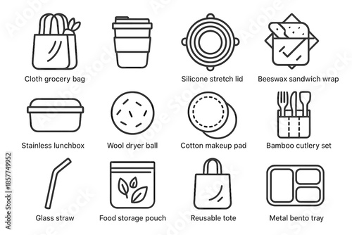 Vector refillable icon reusable beeswax stretch icons sandwich silicone tote items dryer