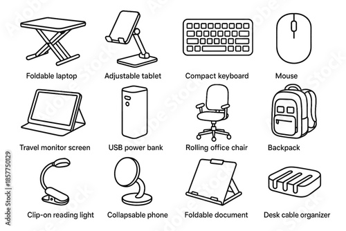 Holder mobile vector rolling workstation usb icons document tech icon stand office