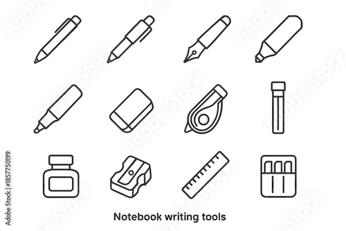Bottle pencil pen lead tab tube ballpoint icon ink icons notebook vector