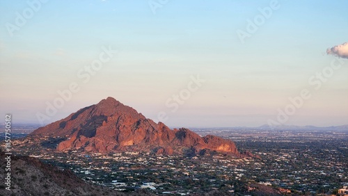 City of Phoenix and Camelback Mountain from Piestewa Peak Park at sunset