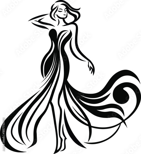 woman mono line illustration outline design