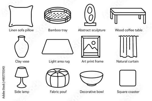 Table icon frame coffee area vector room sofa curtain vase icons living