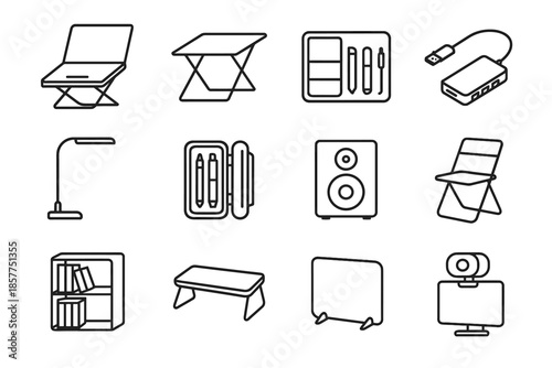 Slim case study station webcam shield collapsible bar icon pen vector compact